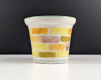 Vintage Italian Ceramic Plant Pot, Multicolour Brick Pattern, Possibly Fratelli Fanciullacci, Home Decor
