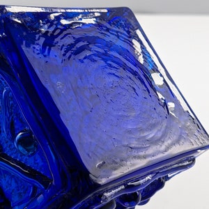 Smalandshyttan Cobalt Blue and Clear Cased Abstract Textured Vase, 1960's Swedish, Scandinavian Art Glass, Josef Schott image 6