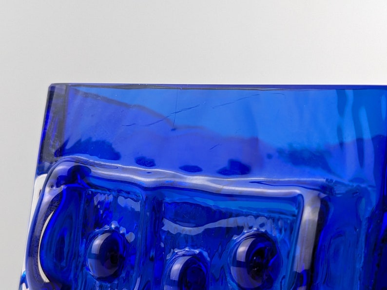 Smalandshyttan Cobalt Blue and Clear Cased Abstract Textured Vase, 1960's Swedish, Scandinavian Art Glass, Josef Schott image 9