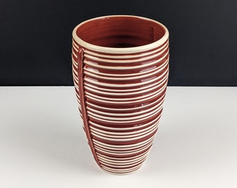 Vintage SylvaC Pottery Vase, La Ronde Range 2617, Red Cream Stripe Pattern, 1960s English Ceramic