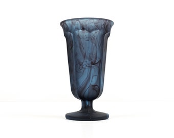 Antique Davidson Blue Cloud Glass Small Vase or Parfait, 1910s Art Deco English Pressed Glass