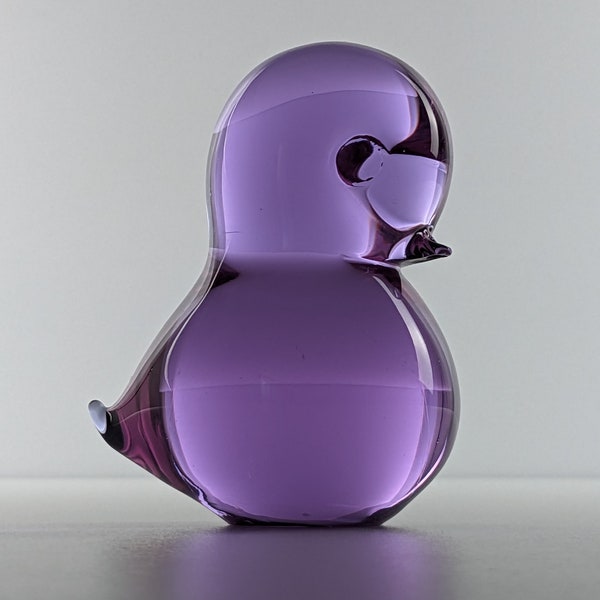 FM Konstglas Ronneby 'Pippi' Birdie Purple Neodymium Glass Bird Sculpture Paperweight, Swedish, Josef Marcolin