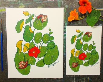 Snails and Nasturtiums Art Print