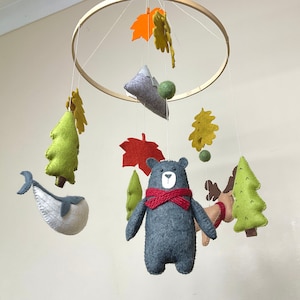 Canadian Woodland Baby Mobile: Felt Bear, Moose & Whale