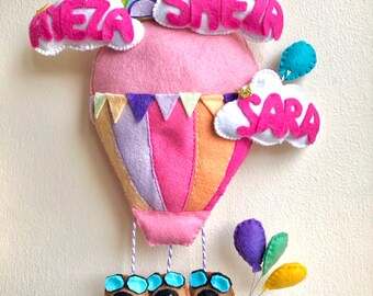 Hot air ballon | ballon | felt hot air ballon| room decor | personalised decor | balloons | clouds | rainbows | nursery decor