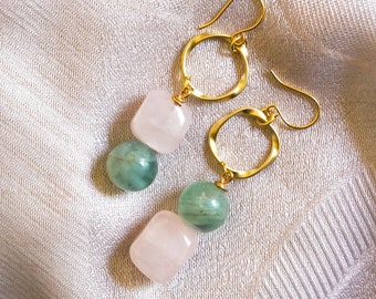 rose quartz and aventurine earrings - pink rose quartz - gemstone earrings - crystal earrings - pink crystal earrings - crystal energy