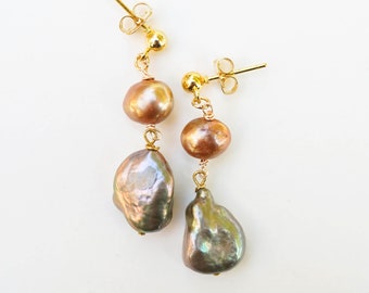 green pearl dangle earrings - genuine pearls - freshwater pearl earrings - pearl drop earrings - real pearl earrings - gift idea for her