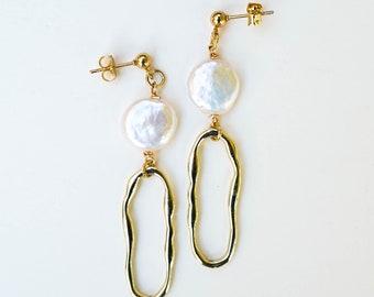 pearl dangle earrings - genuine pearls - gold pear earrings - pearl drop earrings - real pearl earrings - white and gold - gift idea for her