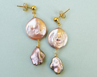 pink pearl earrings - baroque pearl earrings - purple pearl earrings - real pearl earrings - gold pearl earrings - gift idea for her