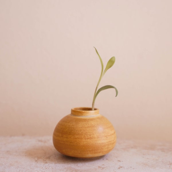 ceramic bud vase - handmade pottery - matte yellow glaze - small yellow jar - vase for flowers - bohemian home decor - rustic pottery