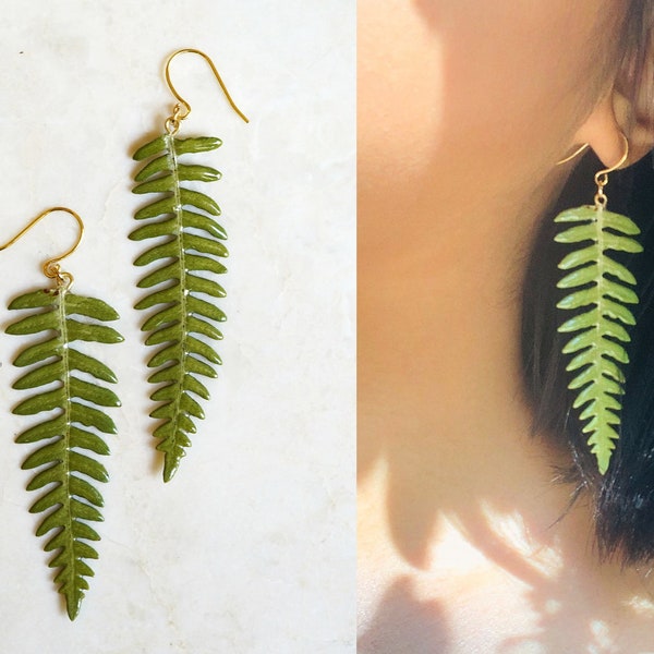 real fern earrings - resin leaf earrings - botanical earrings - real leaf earrings - natural earrings - plant lover gift - fern earrings