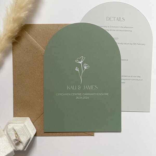 ISLA - Modern Minimalist Arched Invitation, Contemporary Invite, Digital Download, Sage Green Invite