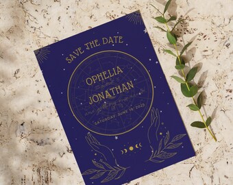 CELESTE - Wedding Save the Date, Simple Wedding Invite Set, Modern Wedding Invitation, Invites, Zodiac, Wedding Stationery, Celestial Design