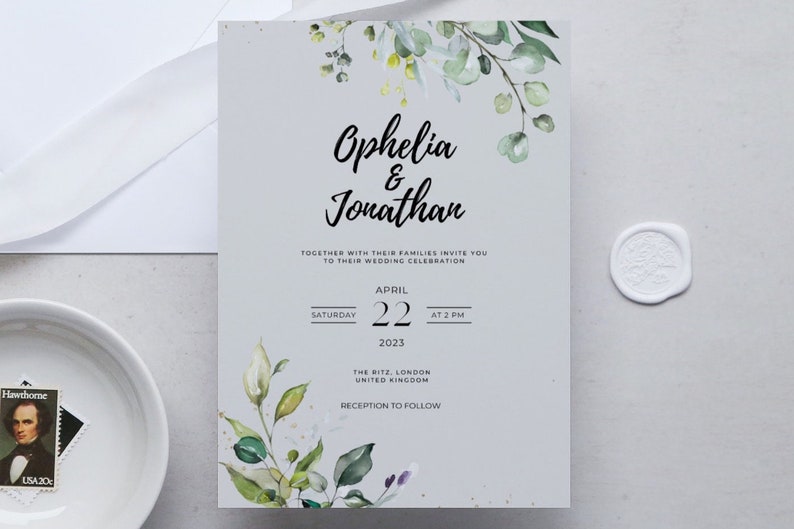 ESTHER - Wedding Invitation, Simple Wedding Invite Set, Modern Wedding ...