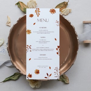 FLORENCE carte de menu de mariage | Signalétique moderne et élégante | Papeterie minimaliste pour le jour même