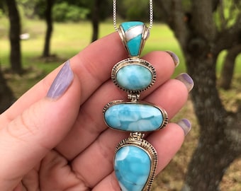 Handmade AA Larimar Pendant Necklace: Sterling Silver Chain