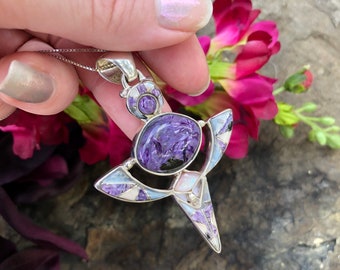 Handmade Sterling Silver Charoite Abalone Necklace