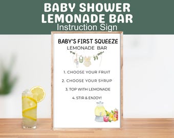Baby Shower Lemonade Bar Sign, Printable Baby Theme Party Drink Station Table Decor, DIY Lemonade Stand Drink Table Decor, Instructions
