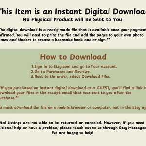 Puede incluir: Texto sobre un fondo beige que explica que este art&iacute;culo es una descarga digital instant&aacute;nea y que no se enviar&aacute; ning&uacute;n producto f&iacute;sico. El texto tambi&eacute;n explica c&oacute;mo descargar el archivo digital y que las listas digitales no se pueden devolver ni cancelar.