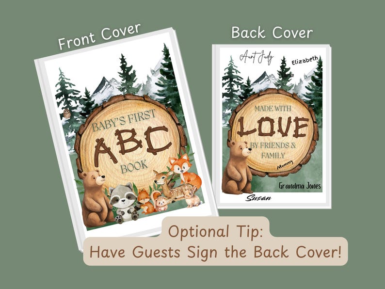 Let the Adventure Begin Woodland Baby Shower ABC guestbook, Boy Adventure Baby Shower