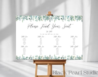 Personalised Eucalyptus Wedding Seating Chart Sign: Foamex Board, Custom Table Plan
