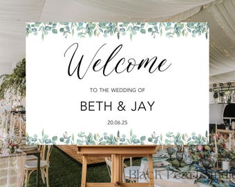 Personalised Eucalyptus Wedding Welcome Sign: Foamex Board, A1/A2/A3
