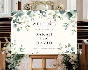 Personalised Eucalyptus Wedding Welcome Sign: Foamex Board, A1/A2/A3