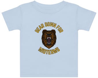 Bear Down For Midterms Baby Shirt | Funny Baby Tee | Community TV Show Baby Gift | Pop Culture Infant Shirt | Baby Shower Gift Idea