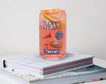 ITYSL Sloppy Steaks Can Glass – Truffonis Restaurant – I Think You Should Leave Fan Gift – 16oz Beer Glass – Funny TV Show Cup