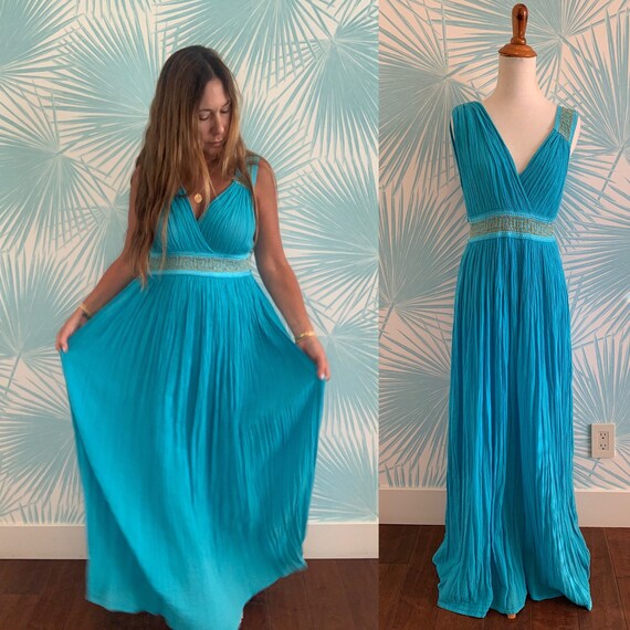 Vintage Grecian Gauze Maxi Dress, Goddess Sundress, G… Gem