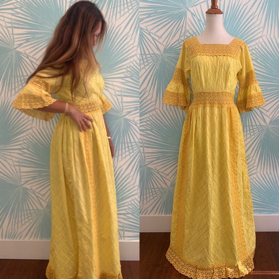 Vintage 1970s Mexican Lace Pintuck Maxi Dress, Kaf