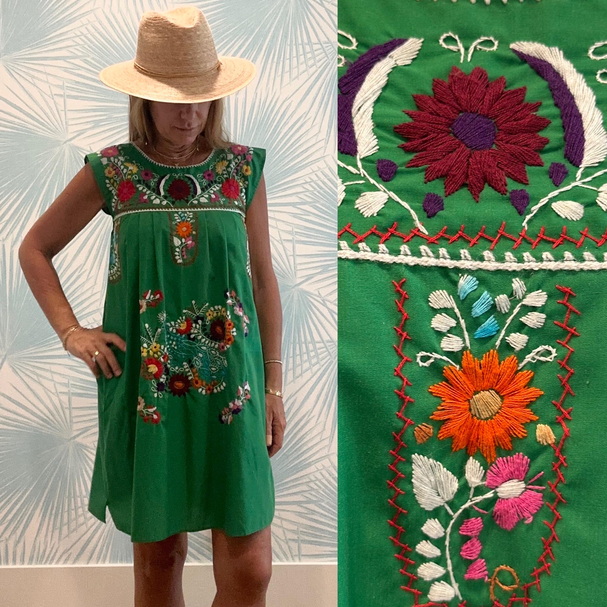 Vintage Green Embroidered Oaxacan Sundress