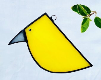 Yellow Bird stained glass Suncatcher. Bird window hanging.