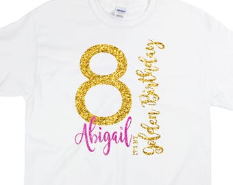 Custom Golden Birthday T-Shirt with Age and Name / Glitter / Sparkle