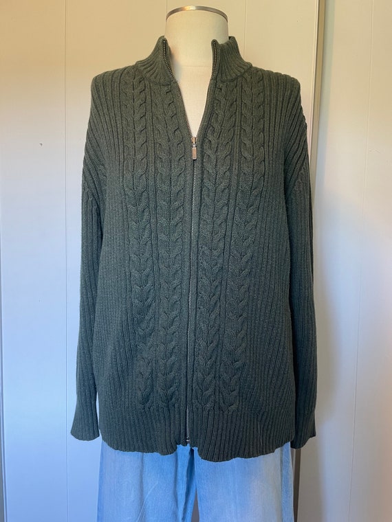 Deep green fisherman style full front zip sweater