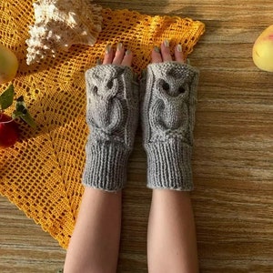 Owl wool blend mittens gray
