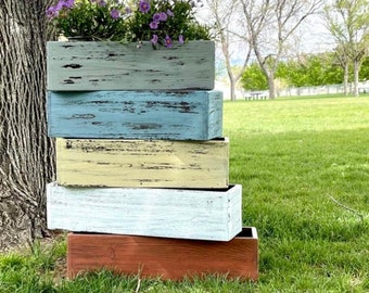 Reclaimed Wood Distressed Paint Indoor/Outdoor Planter Box Great for Succulents, Cactus, Wooden Planter Box, Planter