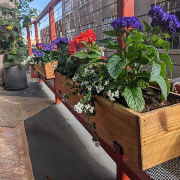 Cedar Railing Planter Box with Brackets, Balcony Planter Box, Hanging Planter Box, Deck Rail Planter Box, Reclaimed Wood Planter Box