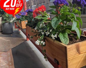 Cedar Railing Planter Box with Steel Brackets, Burnt Reclaimed Wood