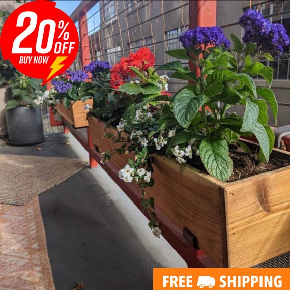 Cedar Railing Planter Box with Brackets, Balcony Planter Box, Hanging Planter Box, Deck Rail Planter Box, Reclaimed Wood Planter Box