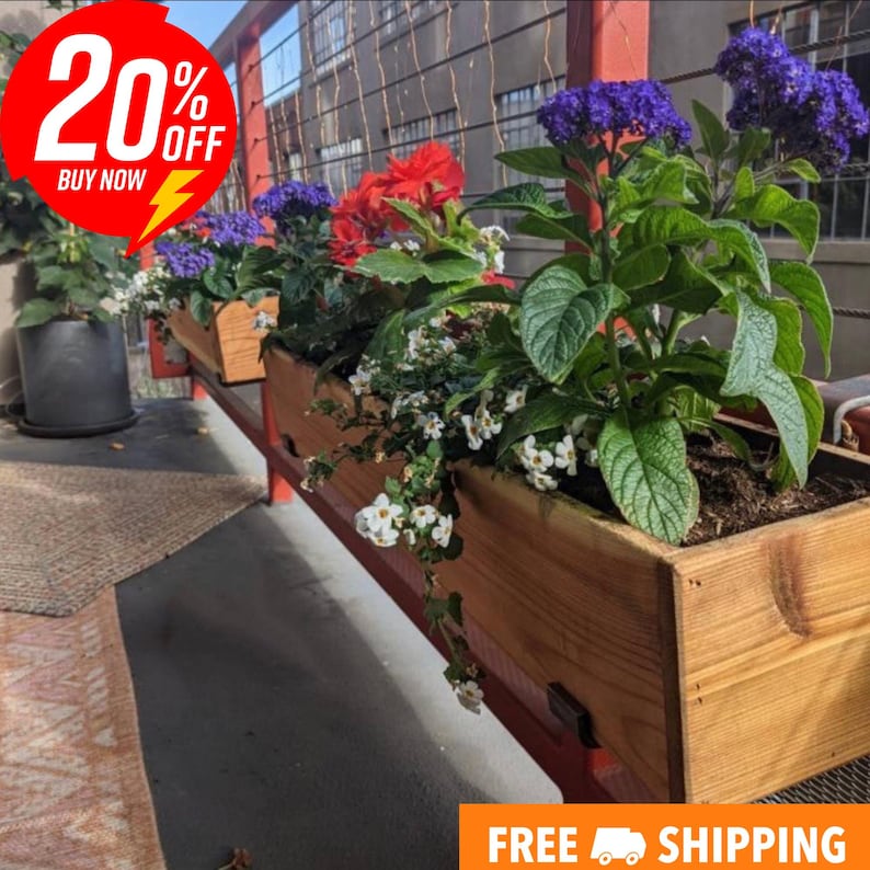 Cedar Railing Planter Box with Steel Brackets, Burnt Reclaimed Wood image 1