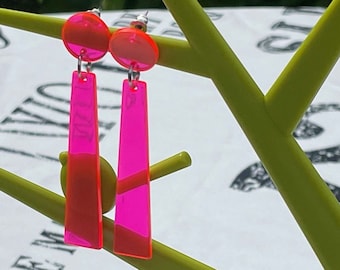 NEON PERSPEX EARRINGS cool laser cut several colours pink yellow orange purple blue kawaii fun cute quirky unusual gift for her unique