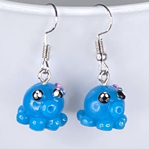 KAWAII SQUID EARRINGS octopus resing cute cool gift for her silver plated acrylic