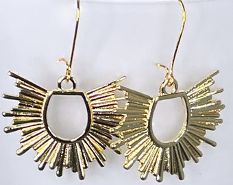 BRASS SUNBURST EARRINGS sun boho hippie art deco raw brass gift for her