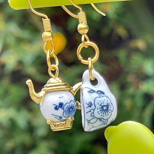 TEAPOT AND CUP earrings ceramic Kawaii pottery mismatched