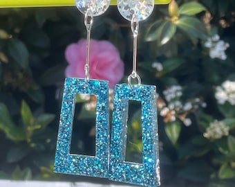 GEOMETRIC GLITTER EARRINGS turquoise disco resin acrylic cool disco gift for her cute kawaii