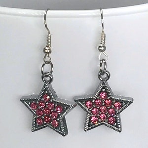 PINK CRYSTAL STAR earrings silver plated retro kawaii