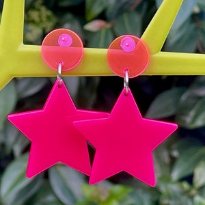 NEON STAR EARRINGS cute lucite kawaii pink gift for her festival disco cool y2k 90's