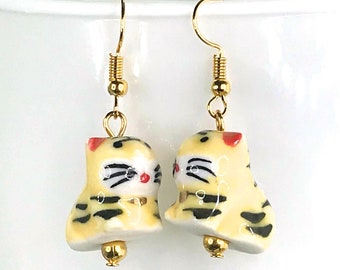 CERAMIC TIGER EARRINGS cool earrings gift for her cute kawaii earrings porcelain bead earrings sweet