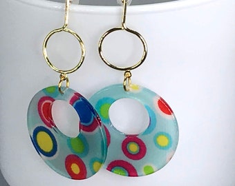 PSYCHEDELIC HOOP EARRINGS kawaii earrings sixties seventies gift for her several colours cool earrings cute quirky spot resin acrylic